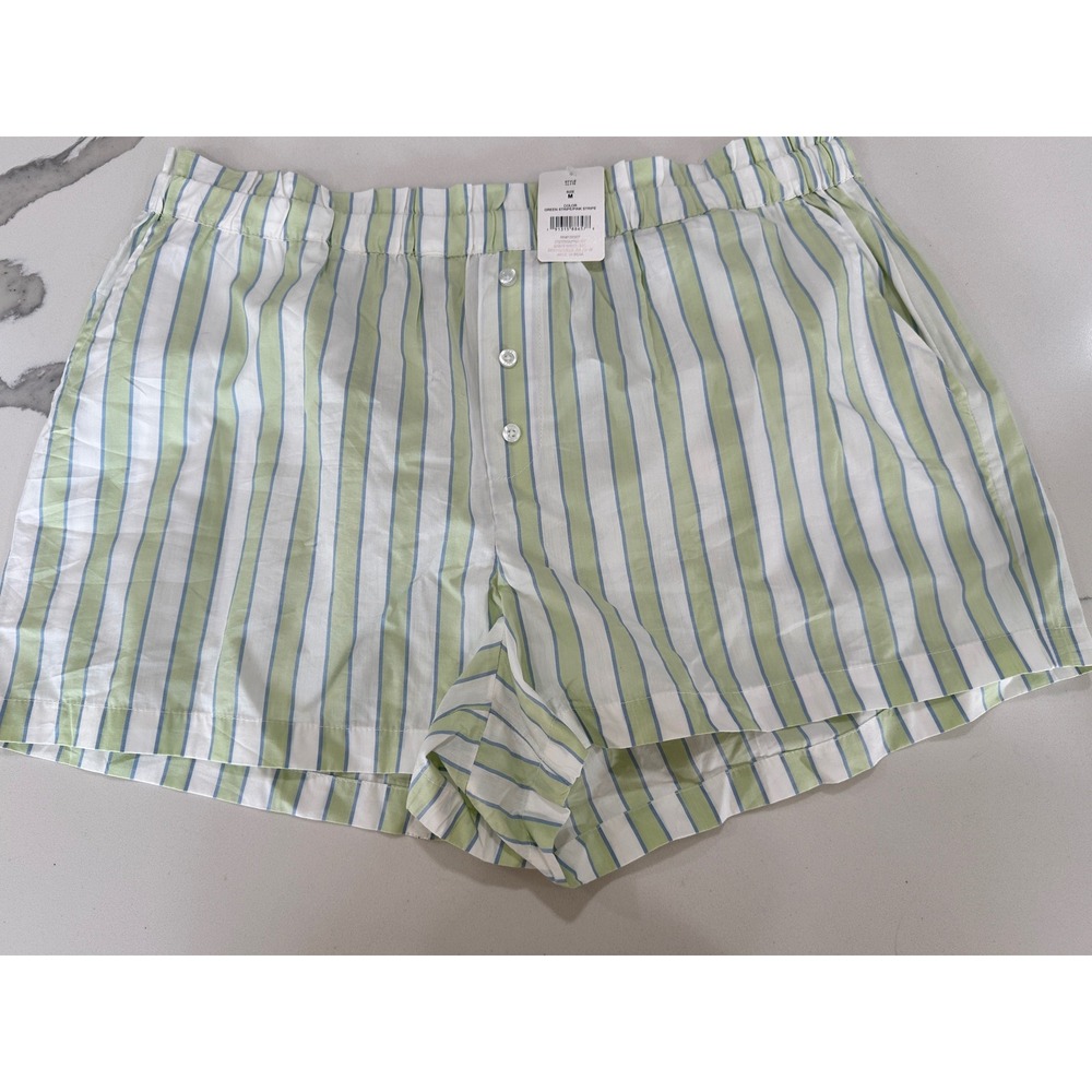 LOFT Sleep Womens Green Blue Striped Pajama Shorts Elastic Waist Size M NWT